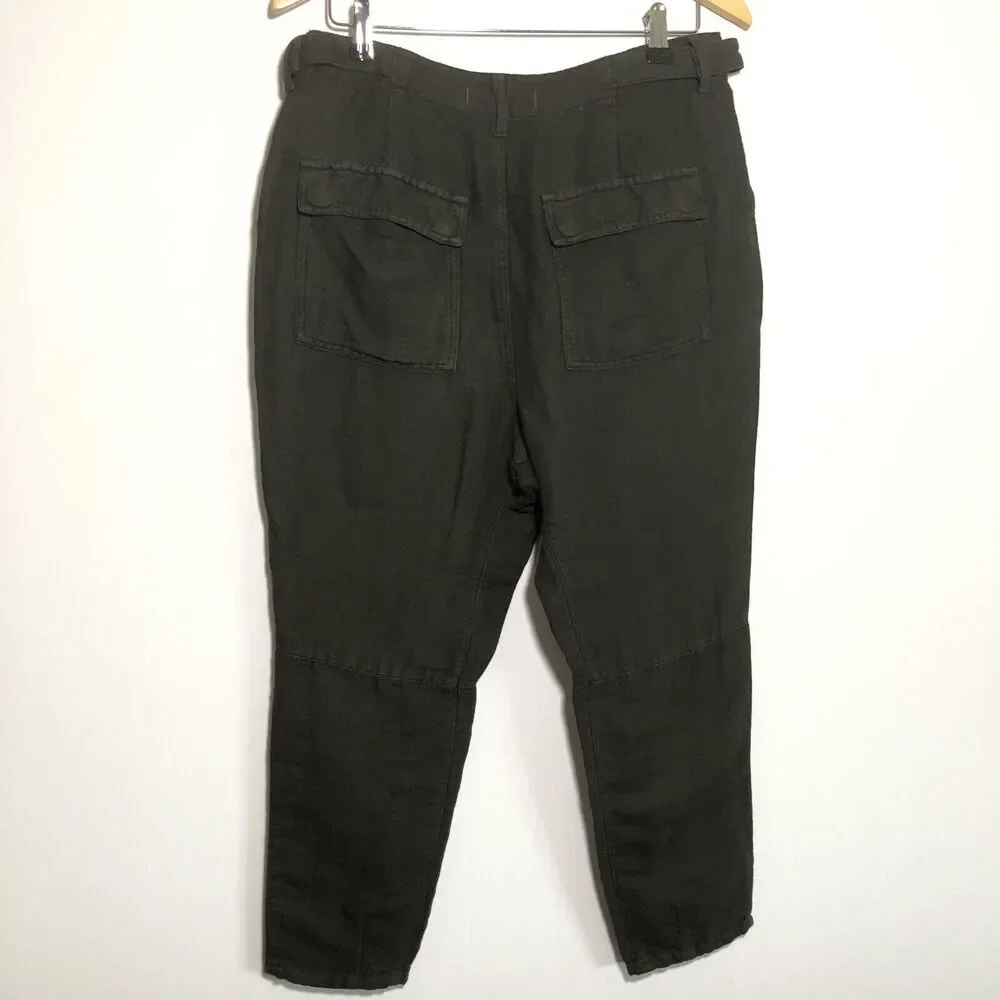 Free People Pants Womens 2 Green Olive Linen Blend Button Fly Lagenlook